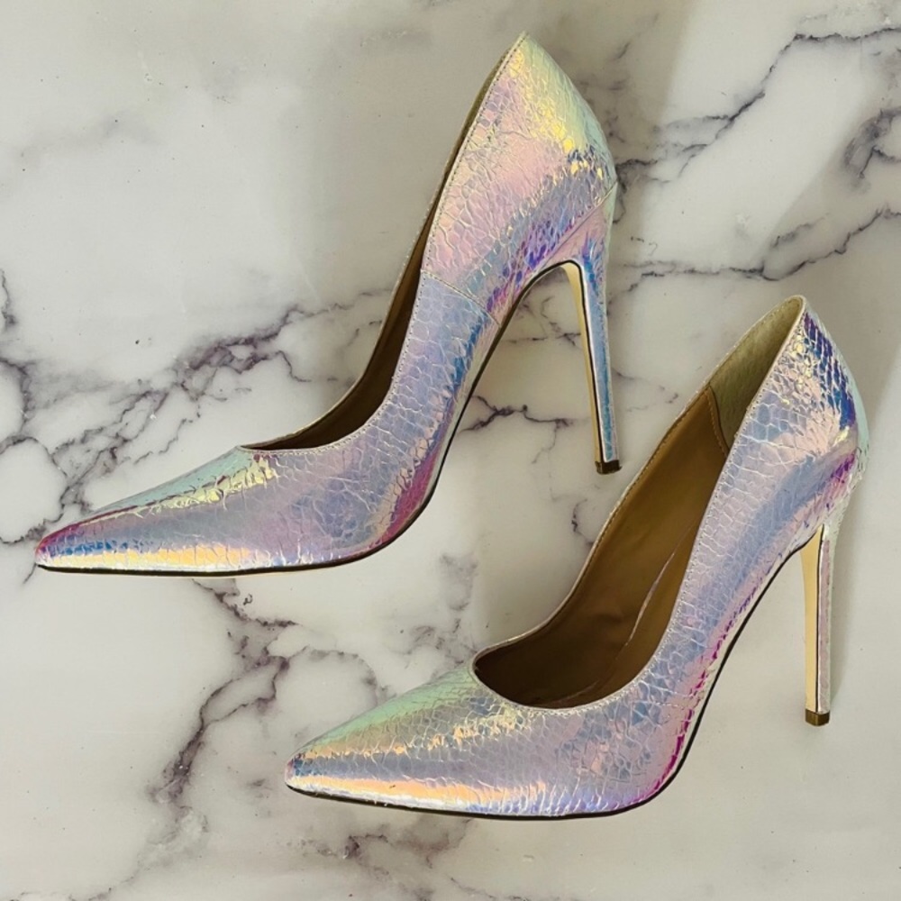 Holographic Iridescent Heels JustFab 7.5